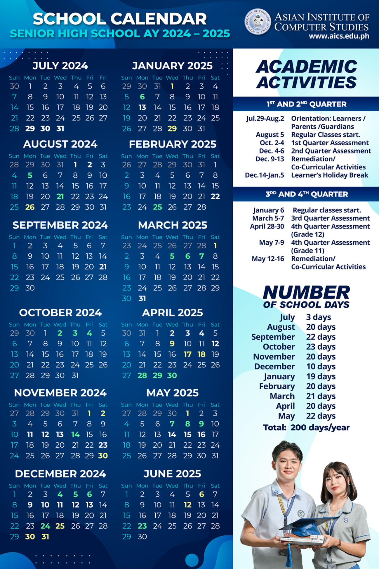 Calendars Senior High School SY 20242025 Asian Institute of